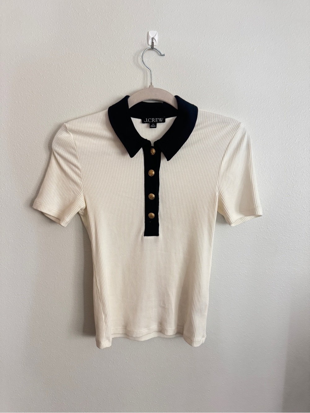 J. Crew Cream Short-Sleeve Ribbed Polo with Black Trim